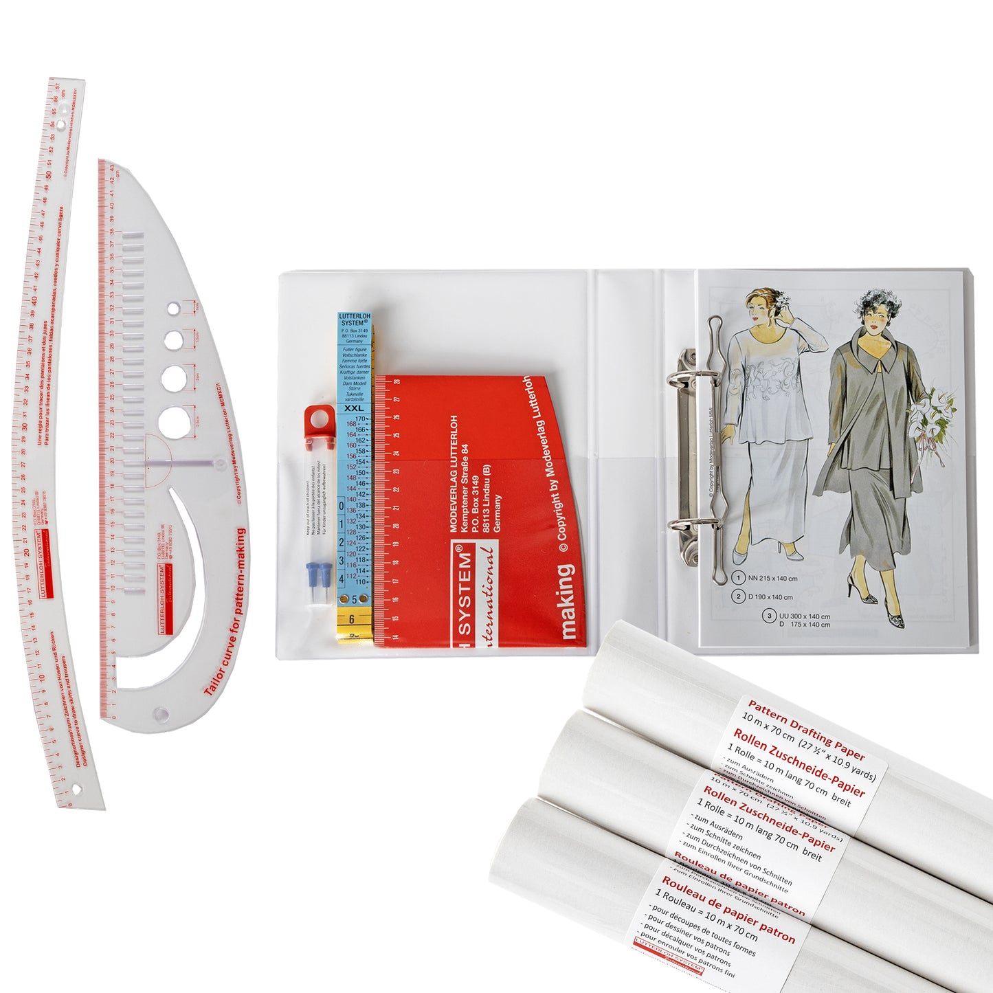 Schnittmuster-Erstellungssystem XL/XXL-Version inkl. Lineale und 2 Rollen Papier