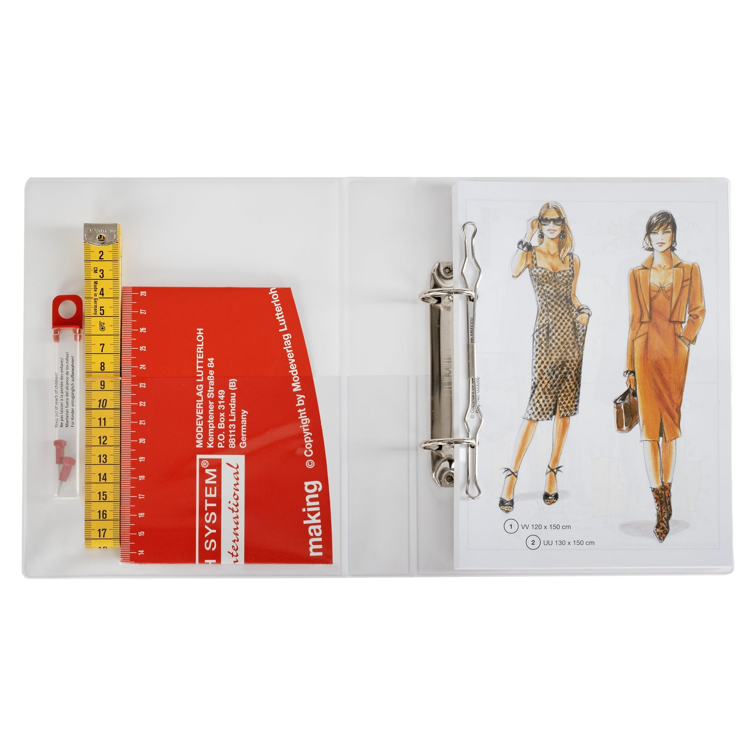 The Lutterloh System® complete set — pattern book with 280 designs, tape measure, French curve and manual